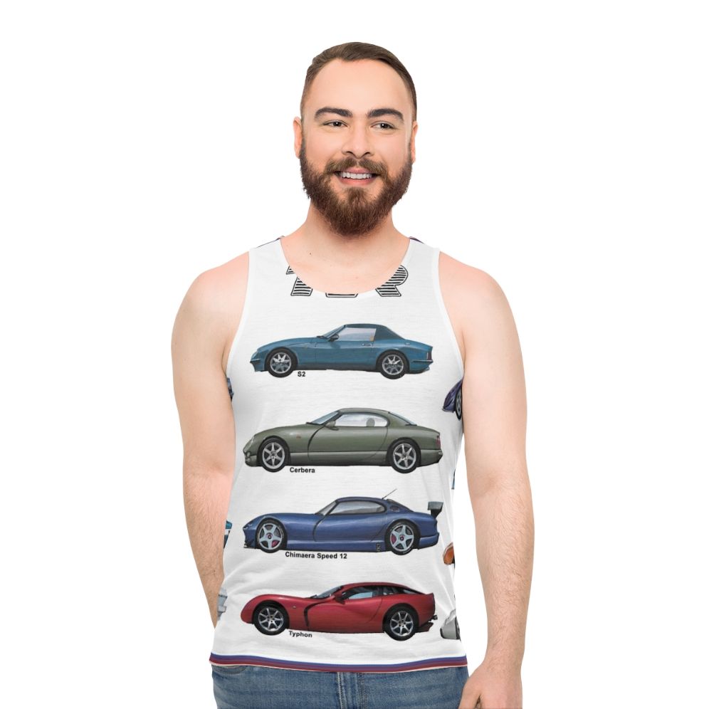 Unisex tank top with vintage TVR sports car design