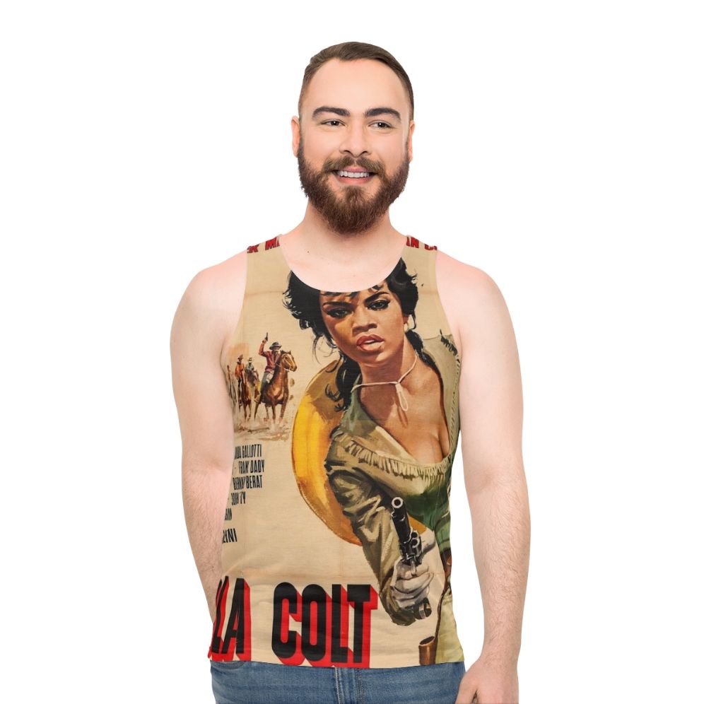 Vintage unisex tank top with "Hold The Guns" text