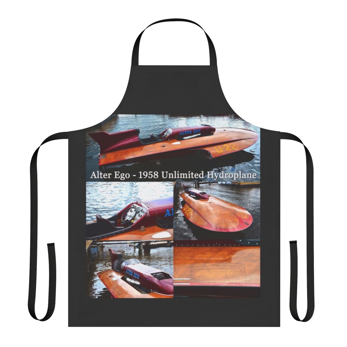 Vintage unlimited hydroplane racing boat design on an apron