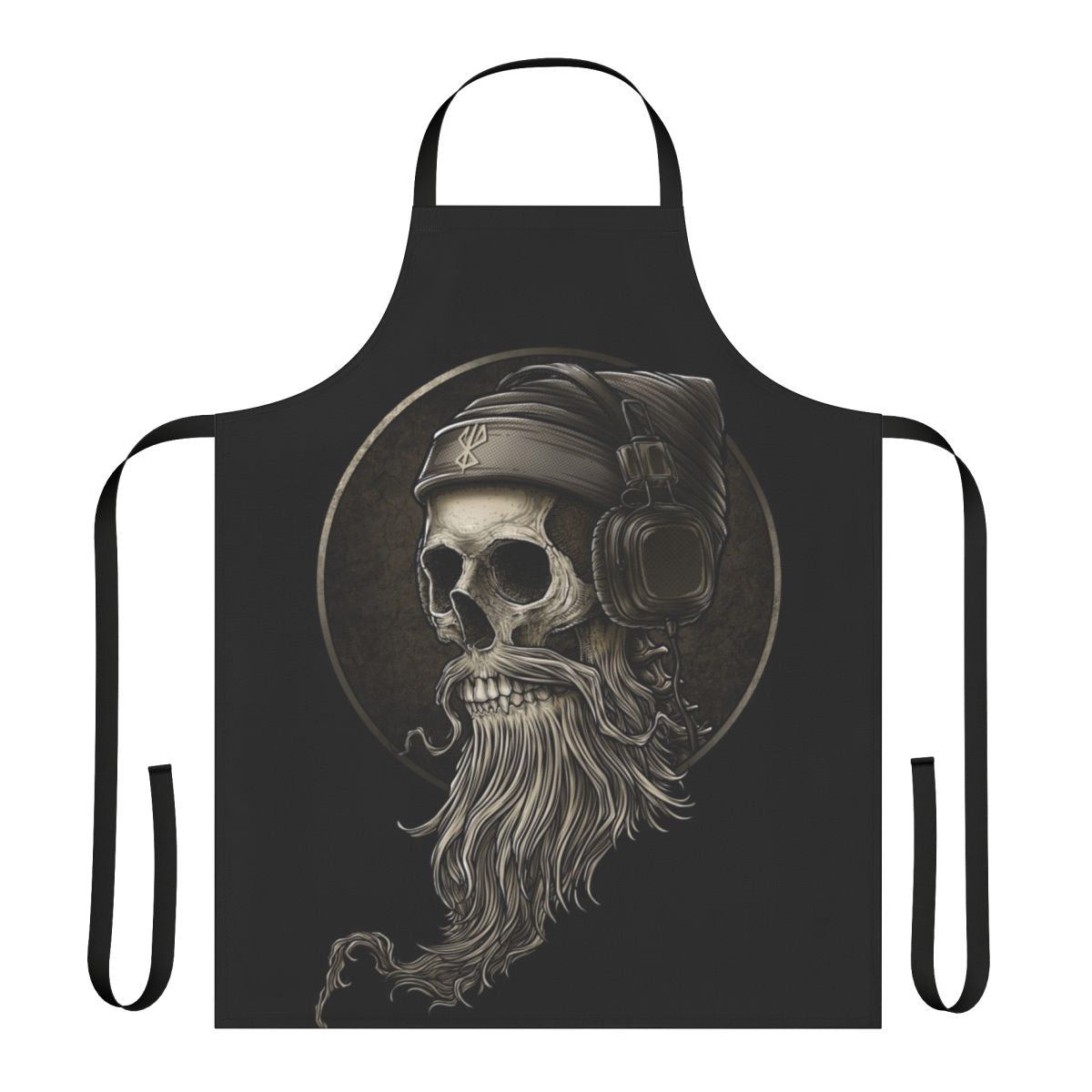 Vintage Viking skull beard apron with headphones