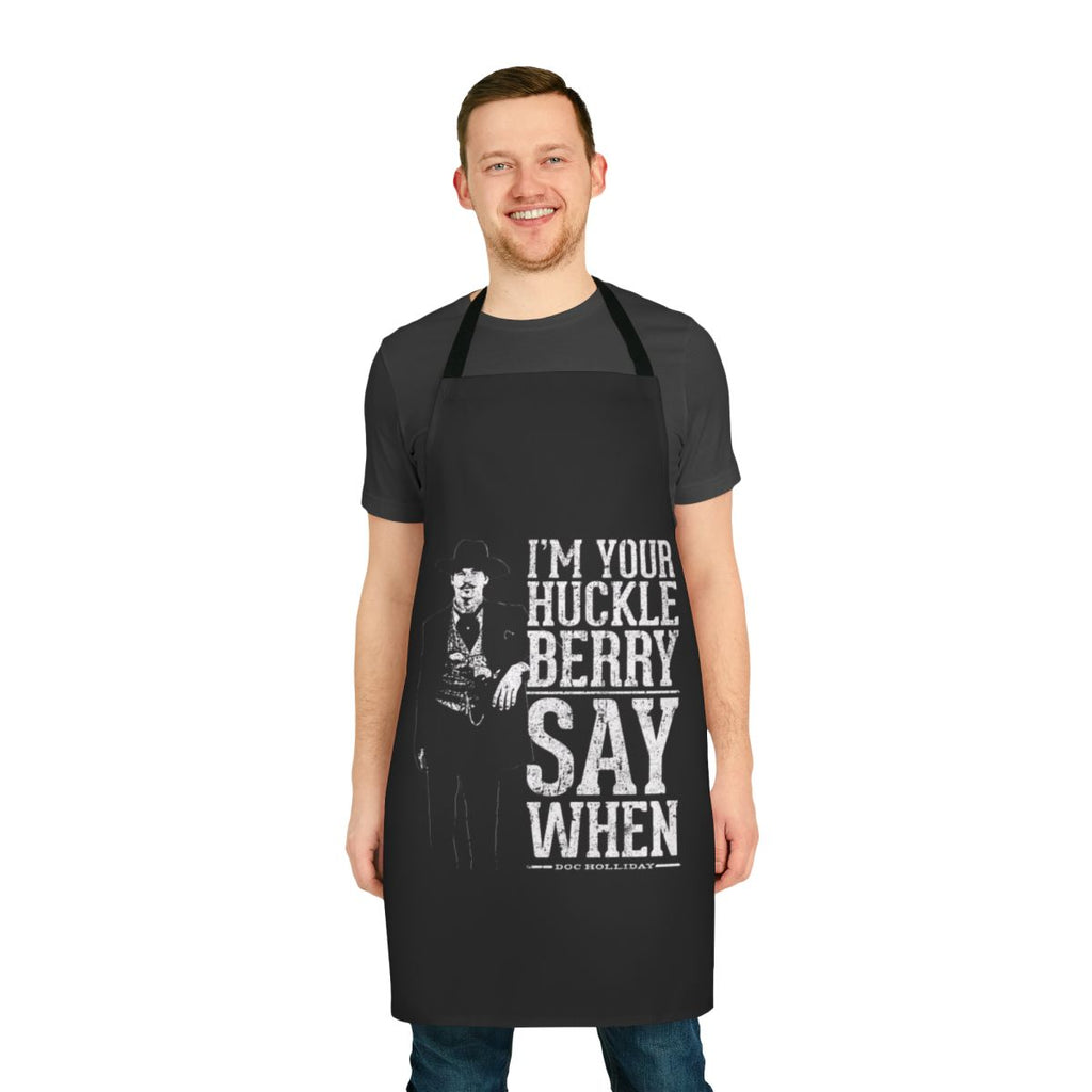 Vintage-style "I'm Your Huckleberry" apron featuring a Tombstone movie quote