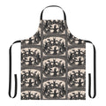 Vintage-style apron featuring a woodcut-inspired design of witches dancing in a circle.