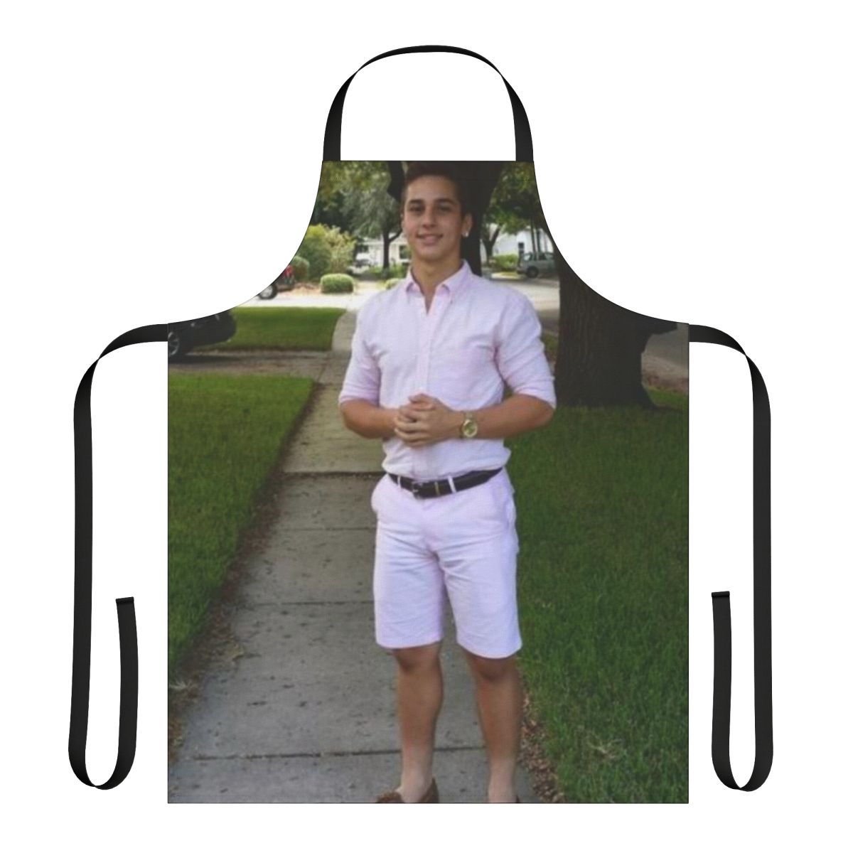 Person wearing an "You Know I Had to Do It to Em" themed apron, a popular internet meme.