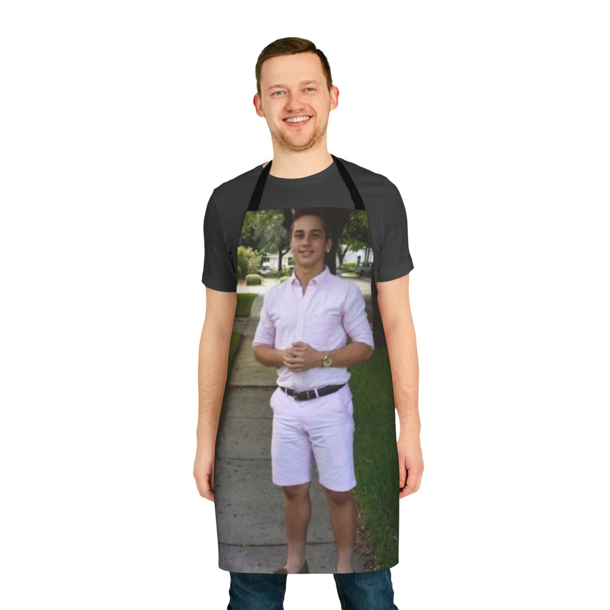 Person wearing an "You Know I Had to Do It to Em" themed apron, a popular internet meme.