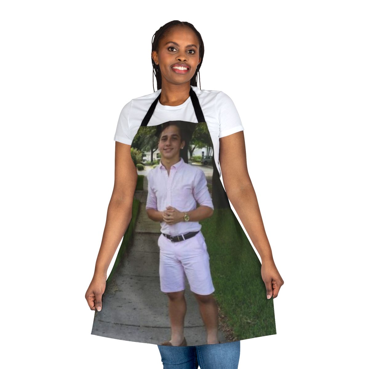 Person wearing an "You Know I Had to Do It to Em" themed apron, a popular internet meme.