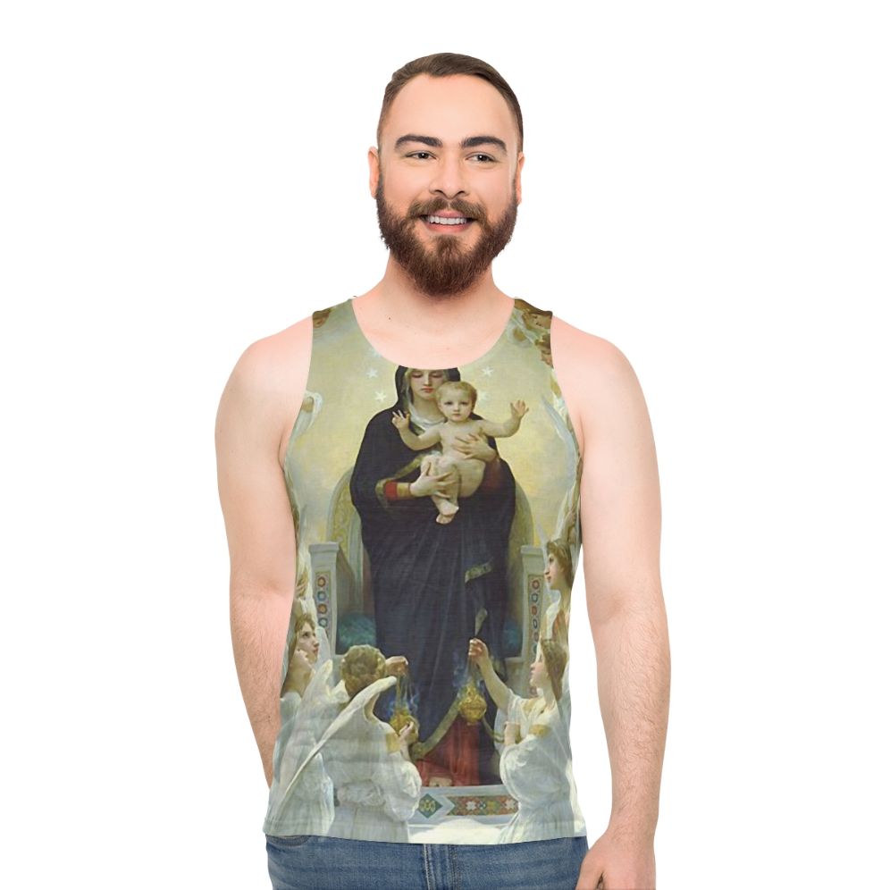 Unisex tank top with image of Virgin Mary and angels