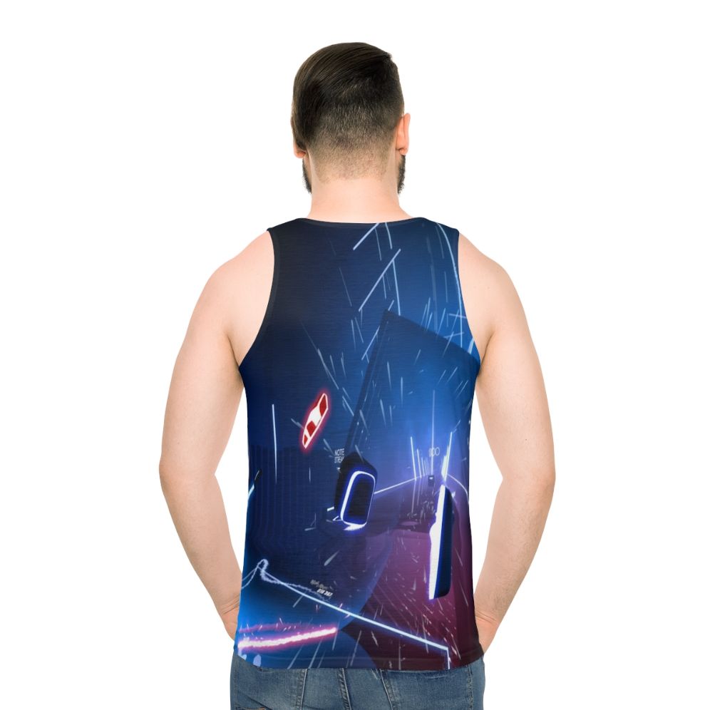 Unisex tank top featuring virtual reality, gaming, and futuristic space-themed design