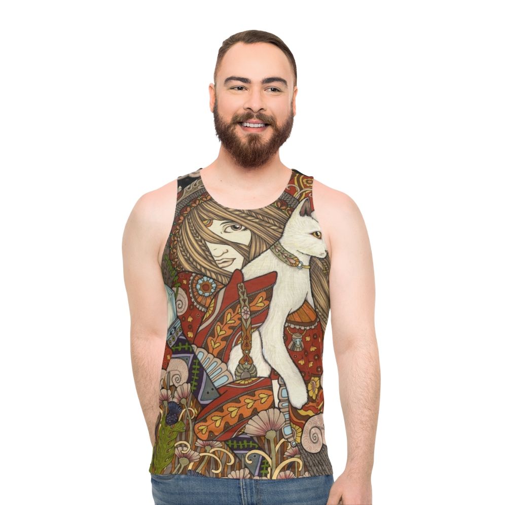 Visionary unisex tank top with mystic tarot-inspired design