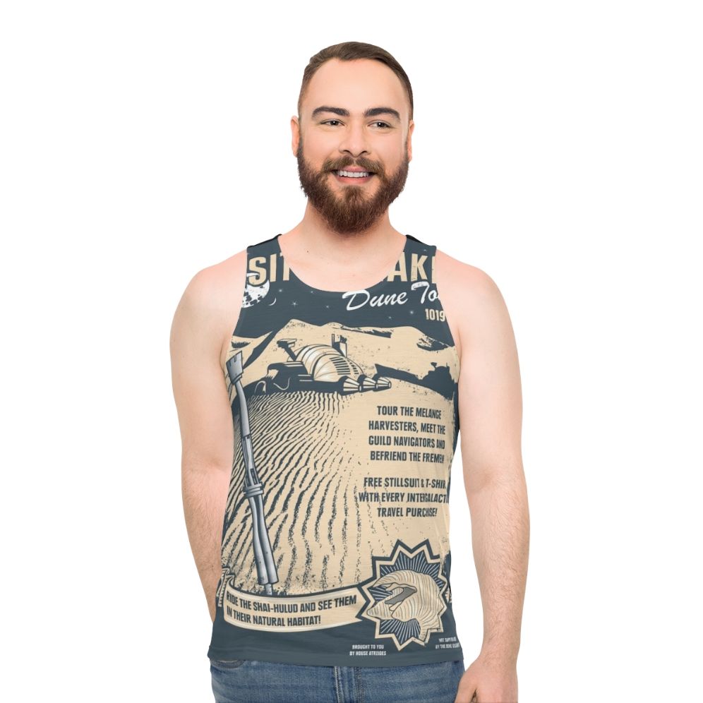 Dune-inspired "Visit Arrakis" unisex sci-fi tank top