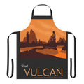 Vulcan-Inspired Travel Poster Apron, featuring a retro-style design with the Vulcan symbol and "Vulcan" text