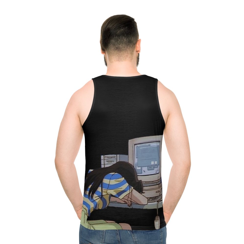 Waiting Unisex Tank Top with Vaporwave and Anime-inspired Design