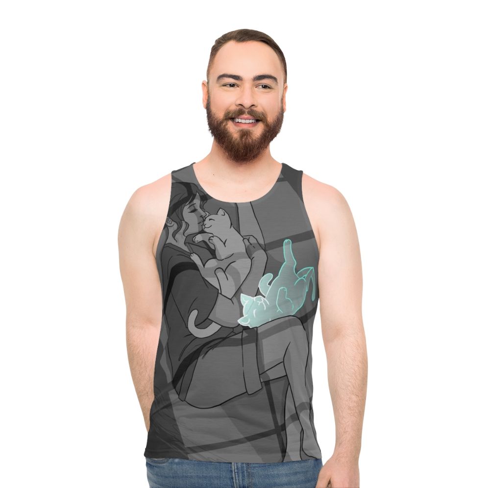 Waiting Unisex Tank Top with Cat Design