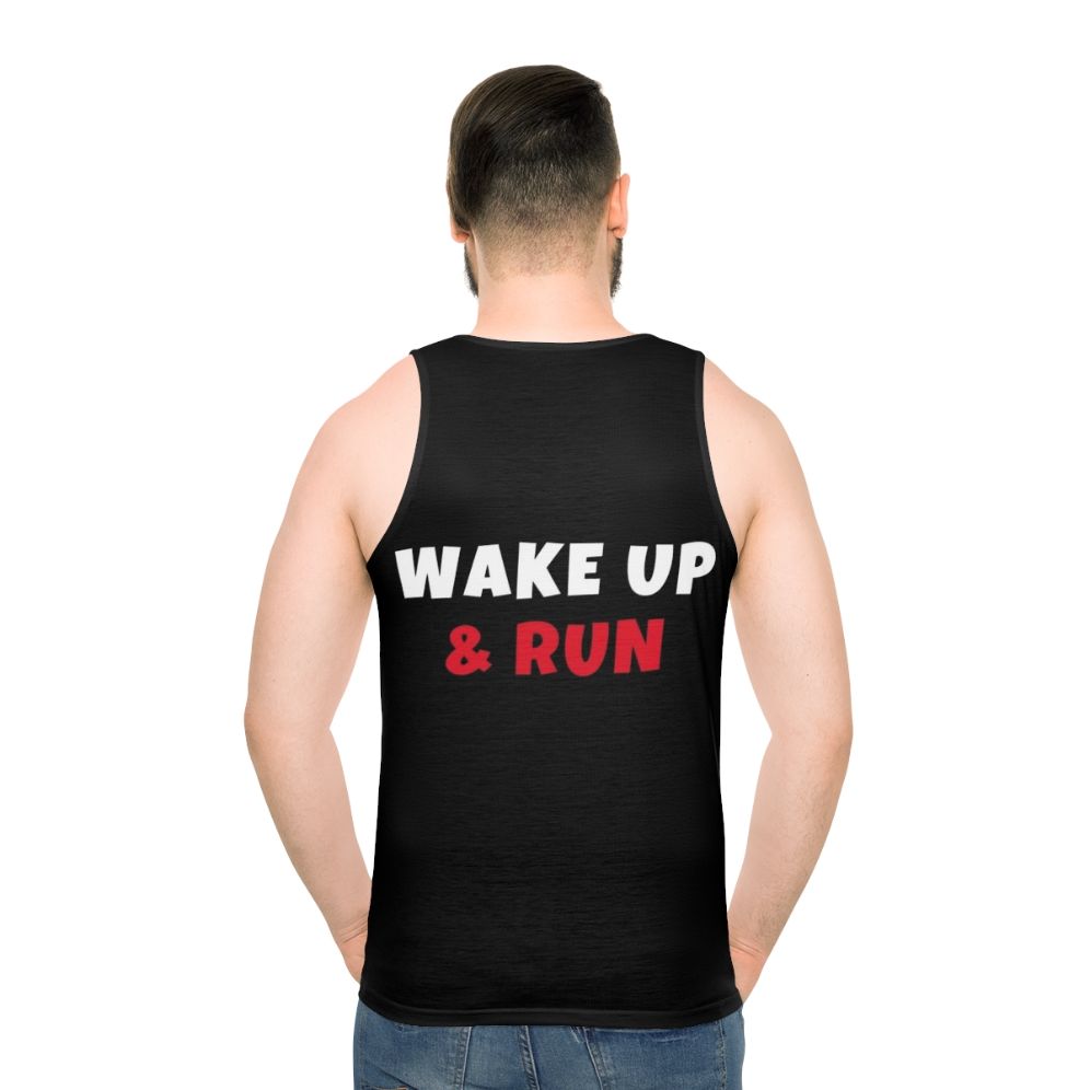 Unisex tank top with "Wake Up and Run" design for fitness and hobbies