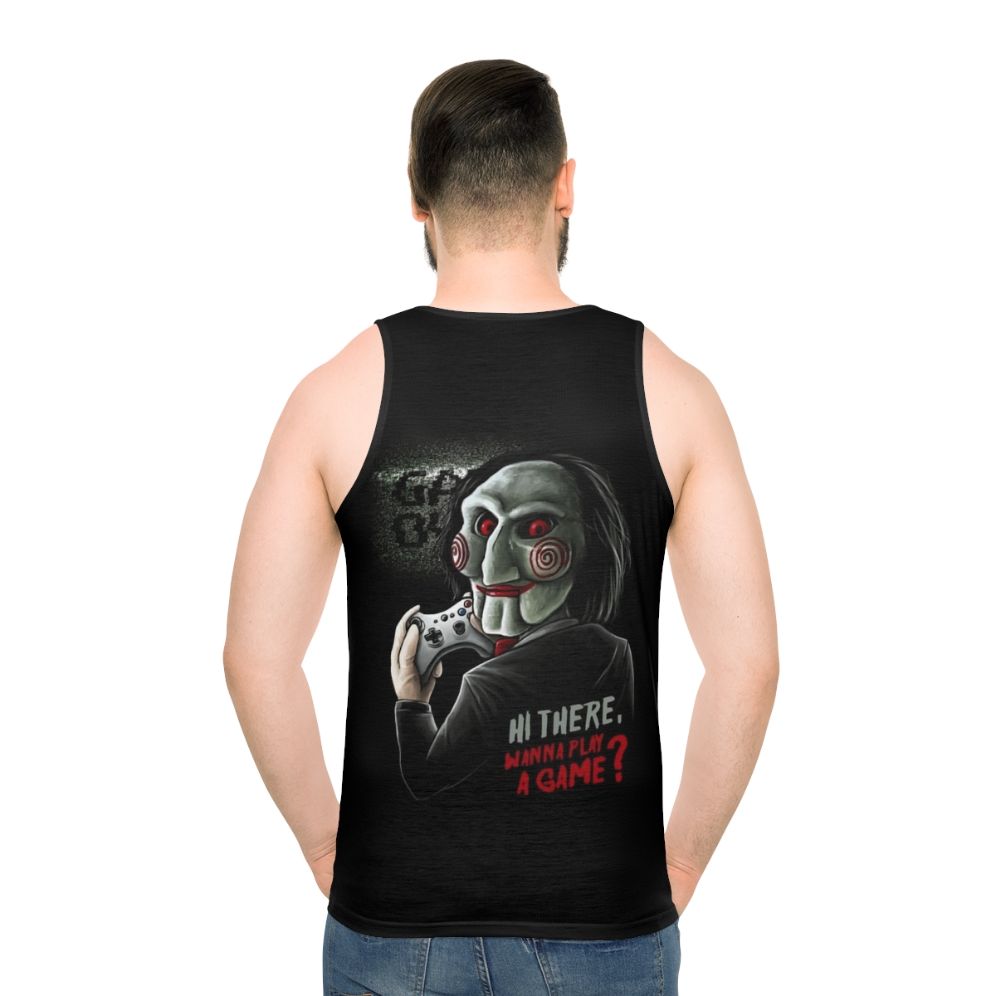 Unisex Wanna Play a Game tank top for horror movie and video game fans