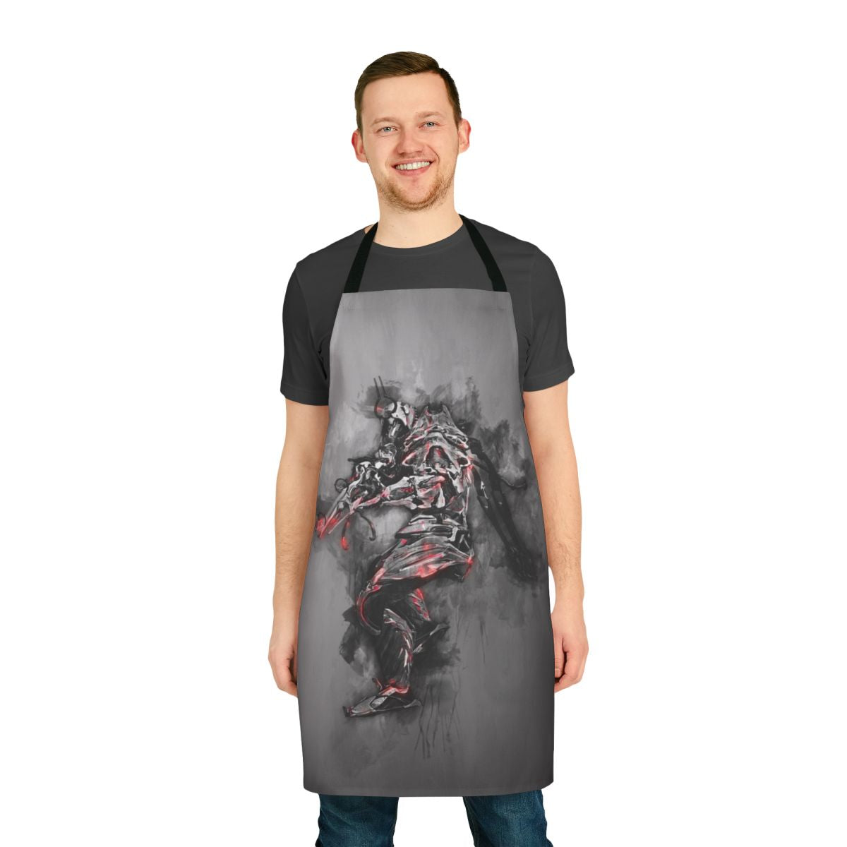 Warframe-inspired apron featuring the Ash Warframe and its ashes
