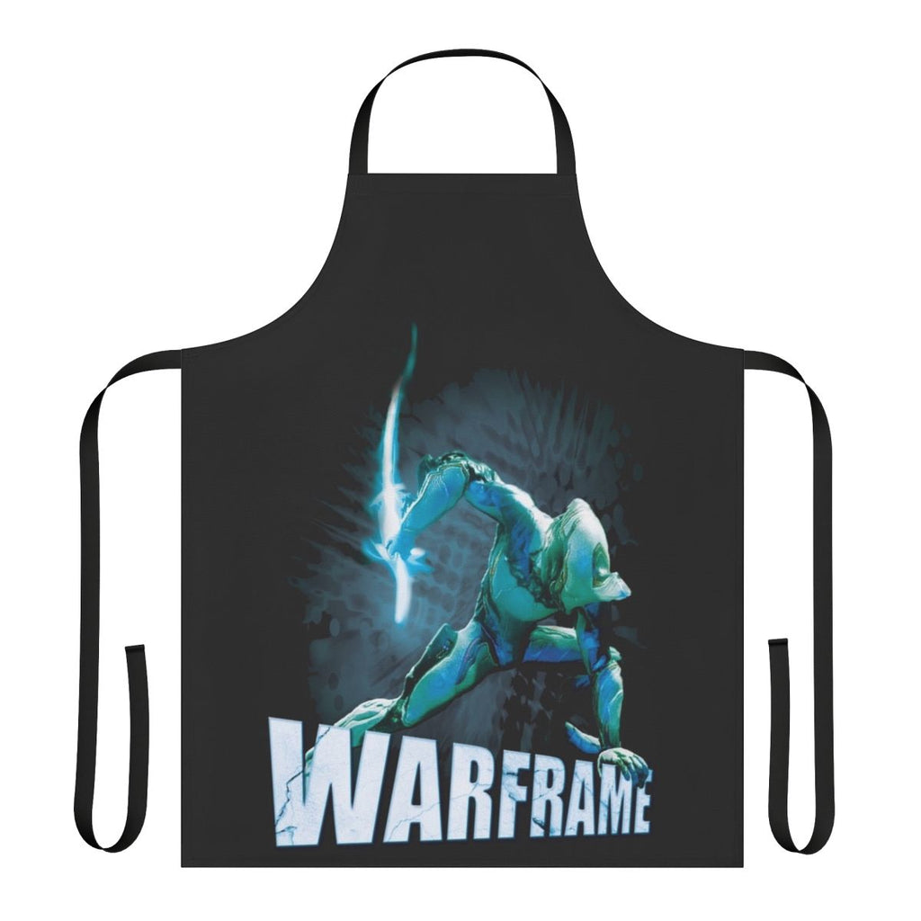 Warframe inspired t-shirt apron featuring popular characters and symbols from the video game