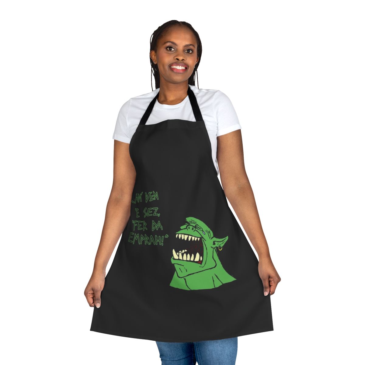 Warhammer 40k themed apron with "Ork An Den E Sez Quot Fer Da Emprah Quot text
