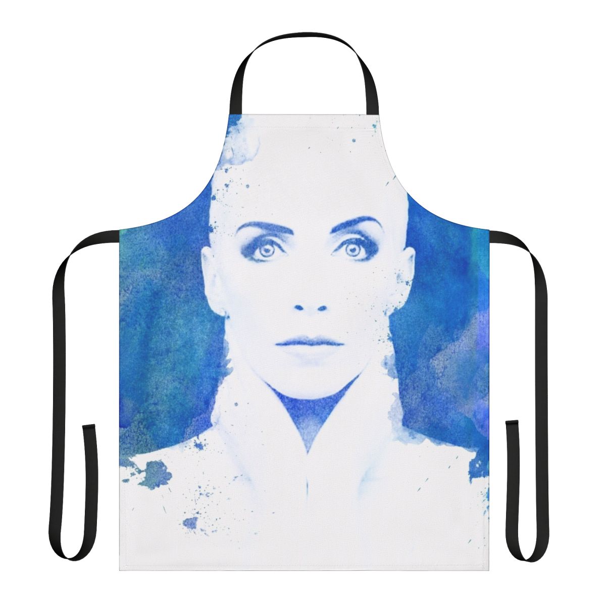 Watercolor apron featuring a retro design inspired by the music of Annie Lennox