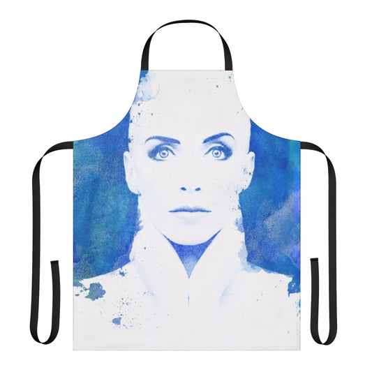 Watercolor apron featuring a retro design inspired by the music of Annie Lennox