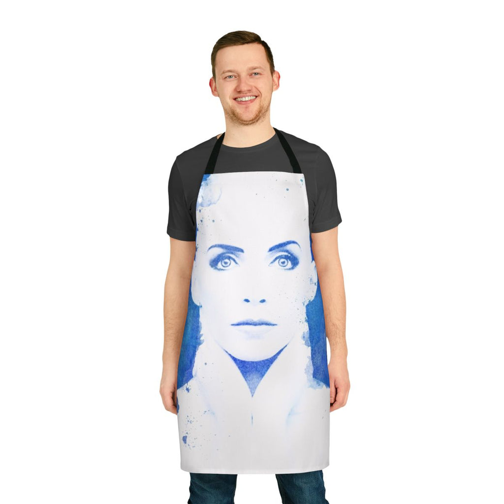 Watercolor apron featuring a retro design inspired by the music of Annie Lennox