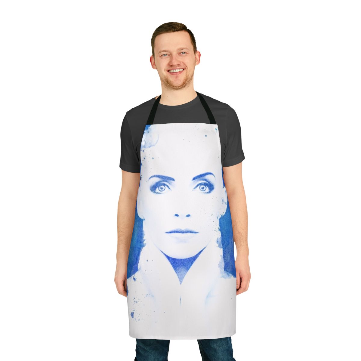 Watercolor apron featuring a retro design inspired by the music of Annie Lennox