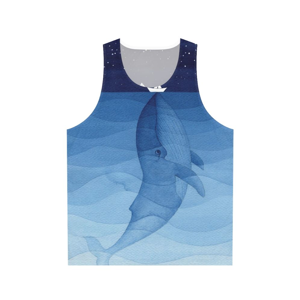 Watercolor blue whale on a unisex tank top