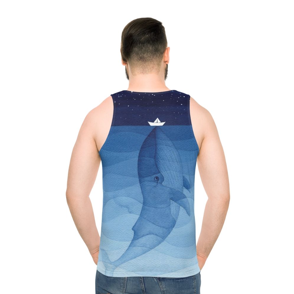 Watercolor blue whale on a unisex tank top