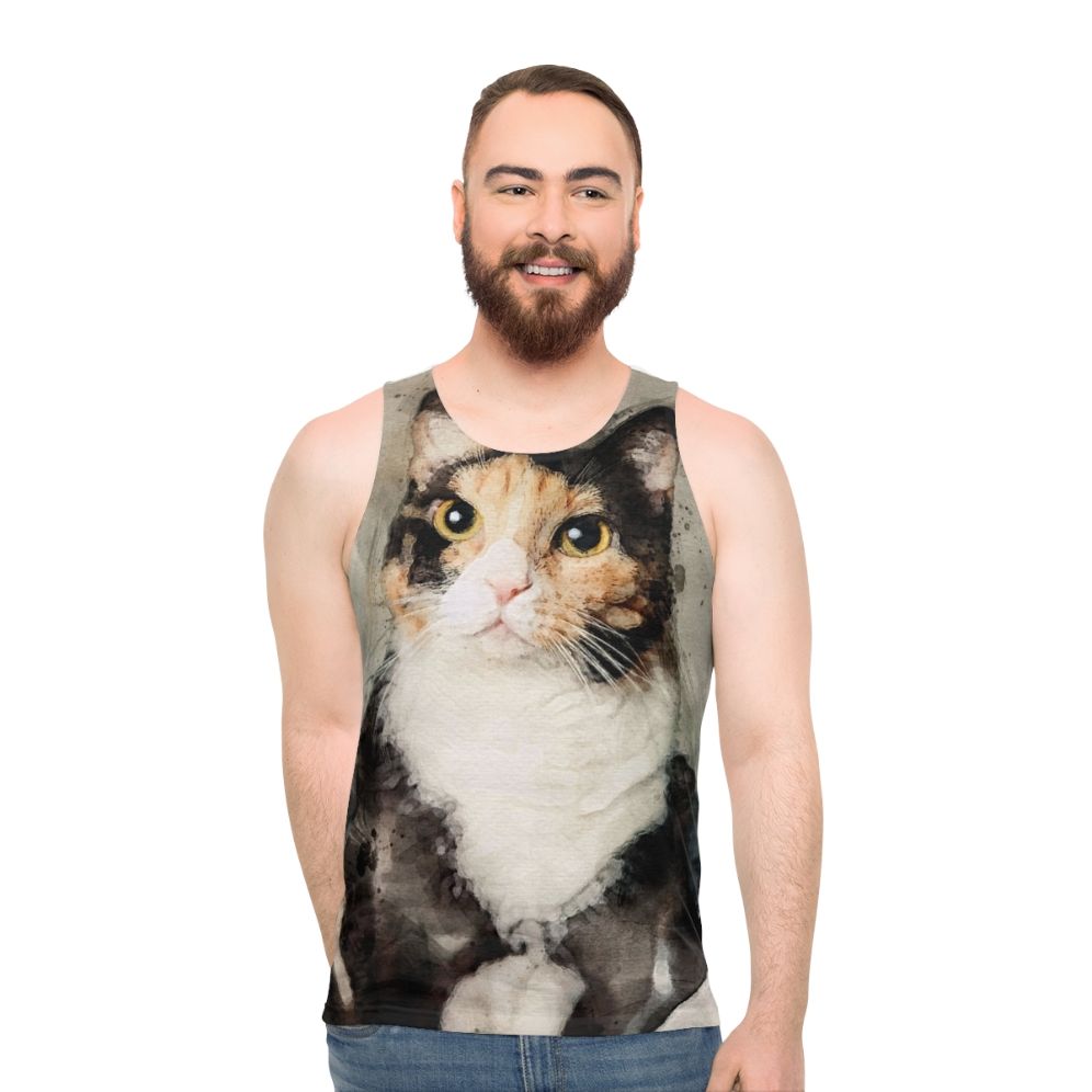 Watercolor Calico Cat Unisex Tank Top