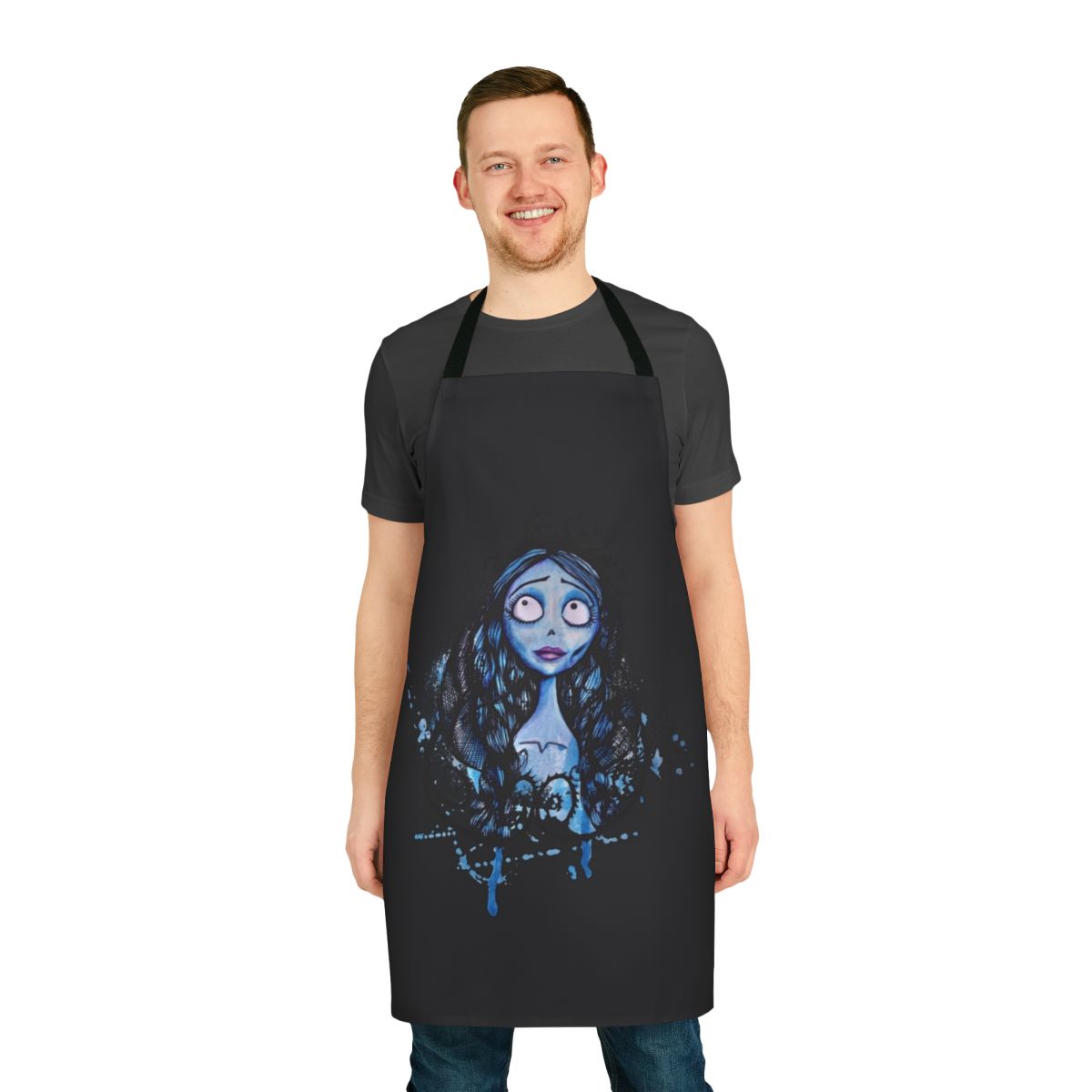Watercolor Corpse Bride-Inspired Apron, featuring the character Emily from the Tim Burton animation