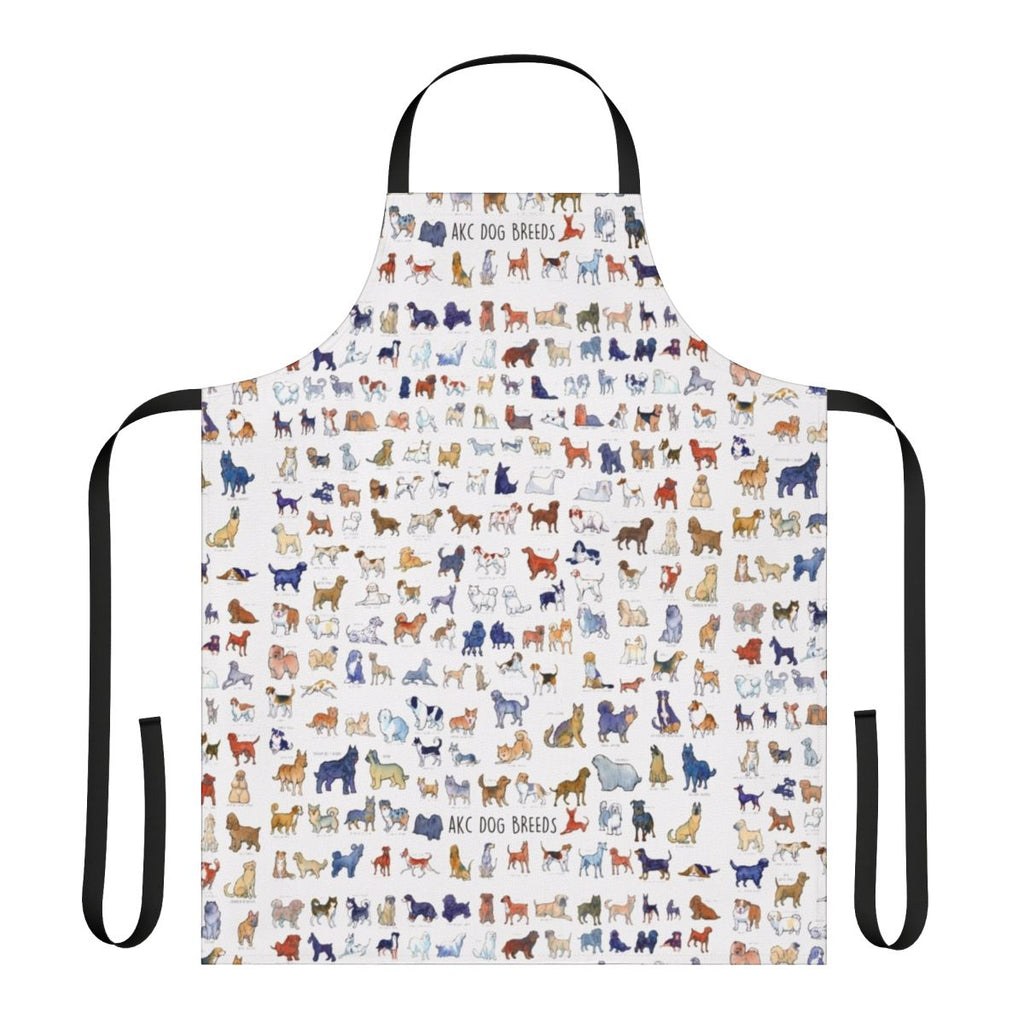 Watercolor illustration of various AKC dog breeds on a high-quality apron