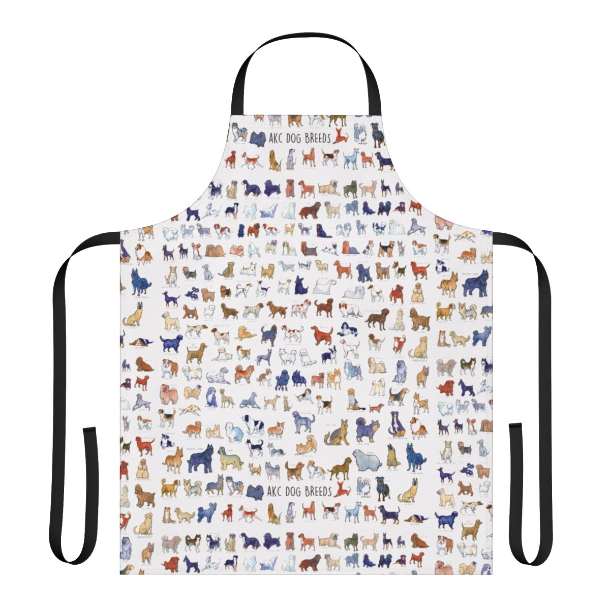 Watercolor illustration of various AKC dog breeds on a high-quality apron