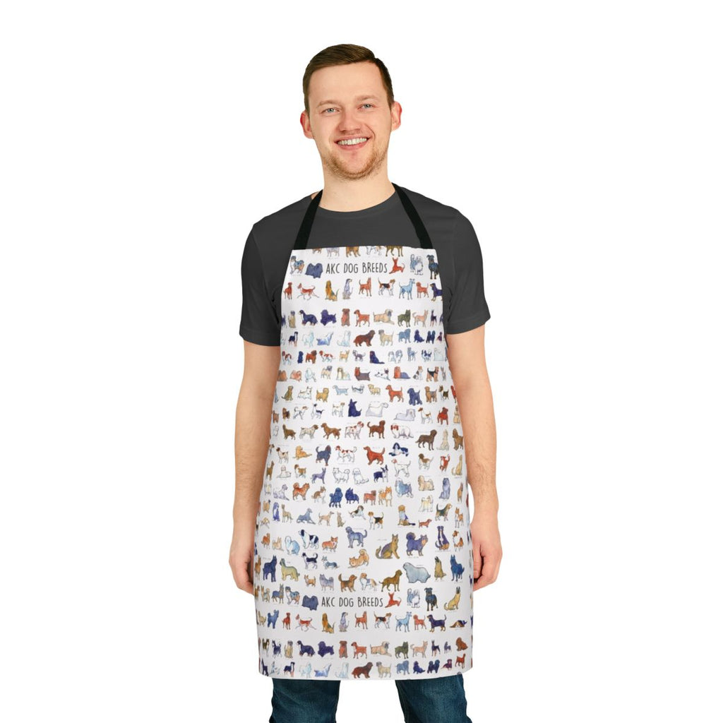 Watercolor illustration of various AKC dog breeds on a high-quality apron