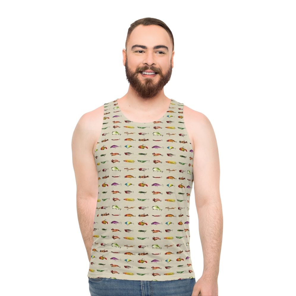 Watercolor fishing lures unisex tank top