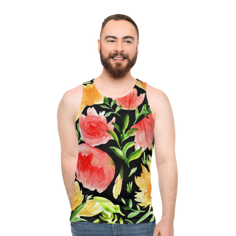 Watercolor floral art tank top
