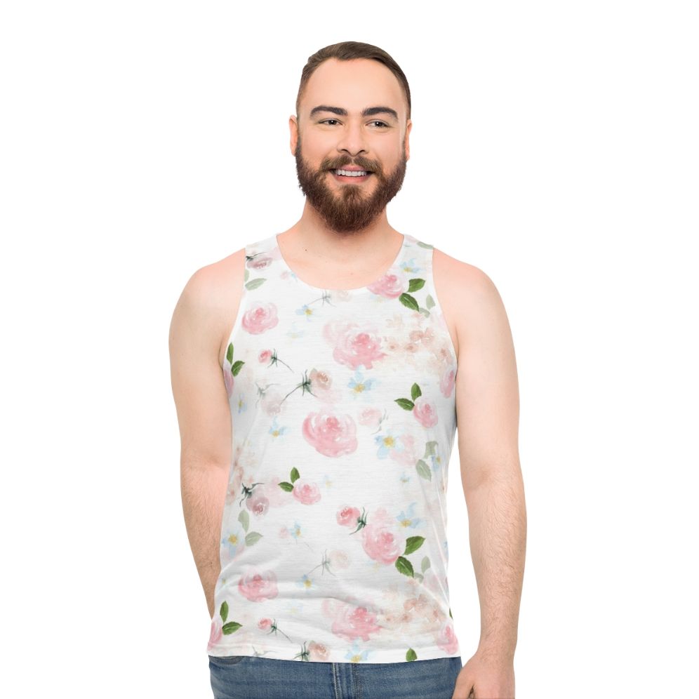 Watercolor floral botanical garden unisex tank top