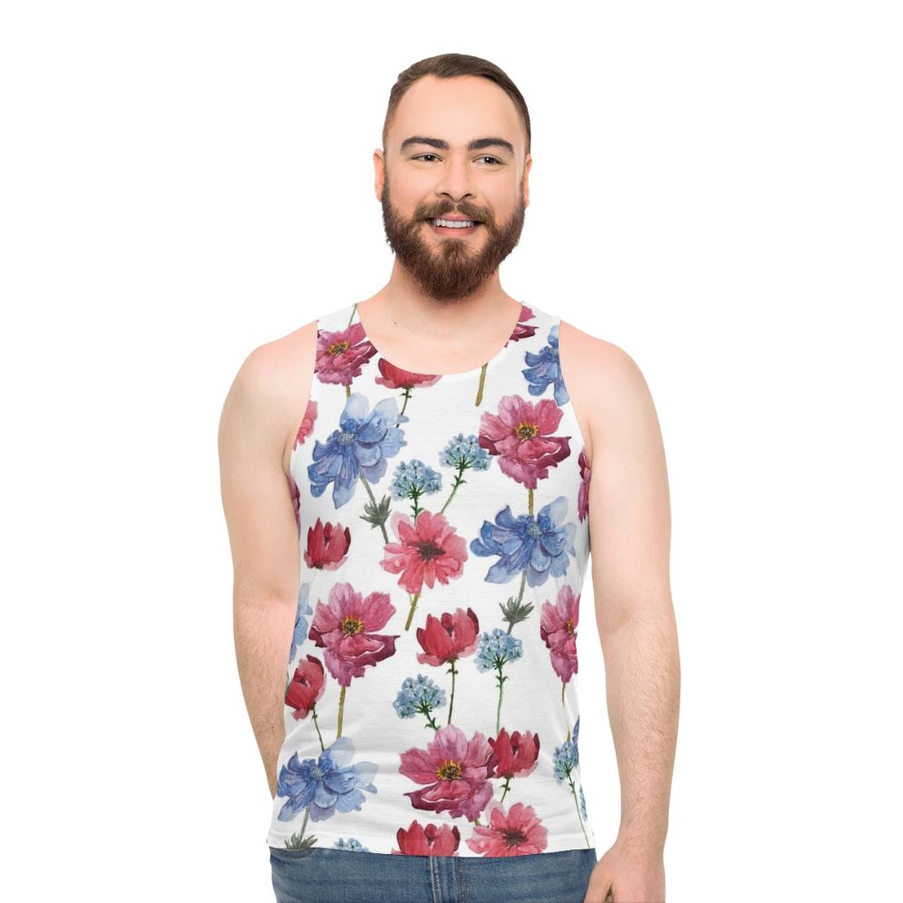 Watercolor floral unisex tank top