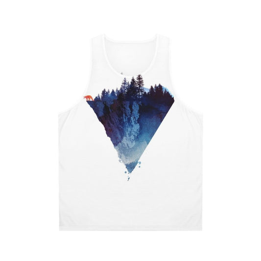 Watercolor design of a fox in a forest on a unisex tank top