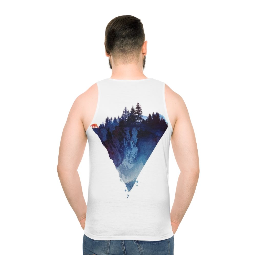 Watercolor design of a fox in a forest on a unisex tank top