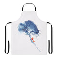 Watercolor painting of a fox on a blue and red apron for the kitchen or outdoor cooking