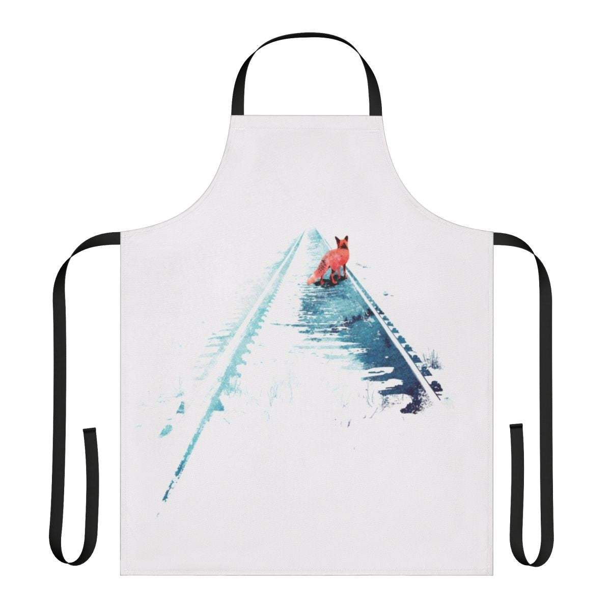 Watercolor illustration of a fox in a nature setting on an apron