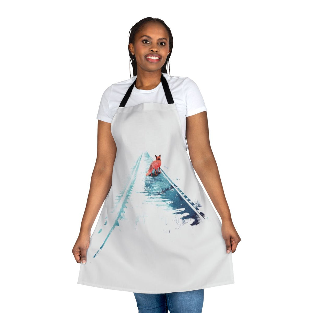 Watercolor illustration of a fox in a nature setting on an apron