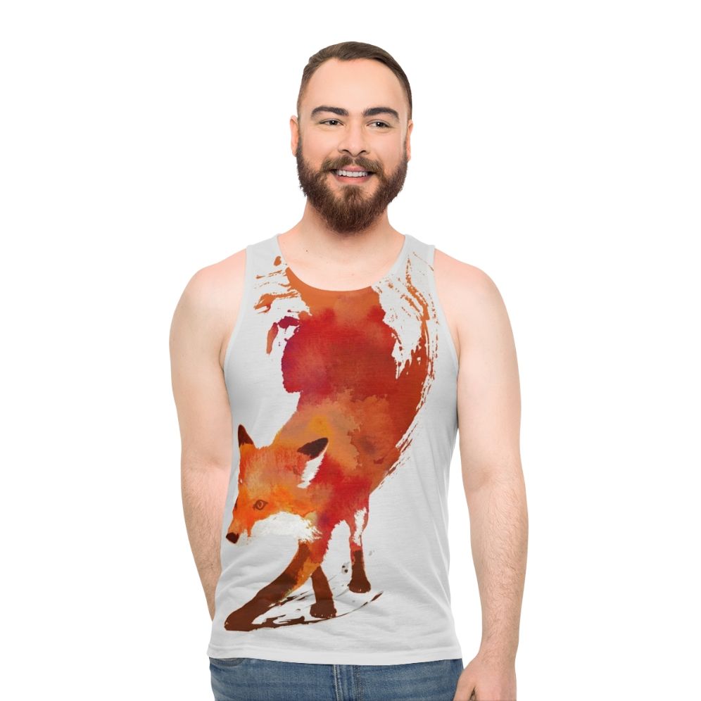 Watercolor fox design on unisex tank top