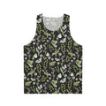 Watercolor illustration of frogs and orchids on a unisex tank top
