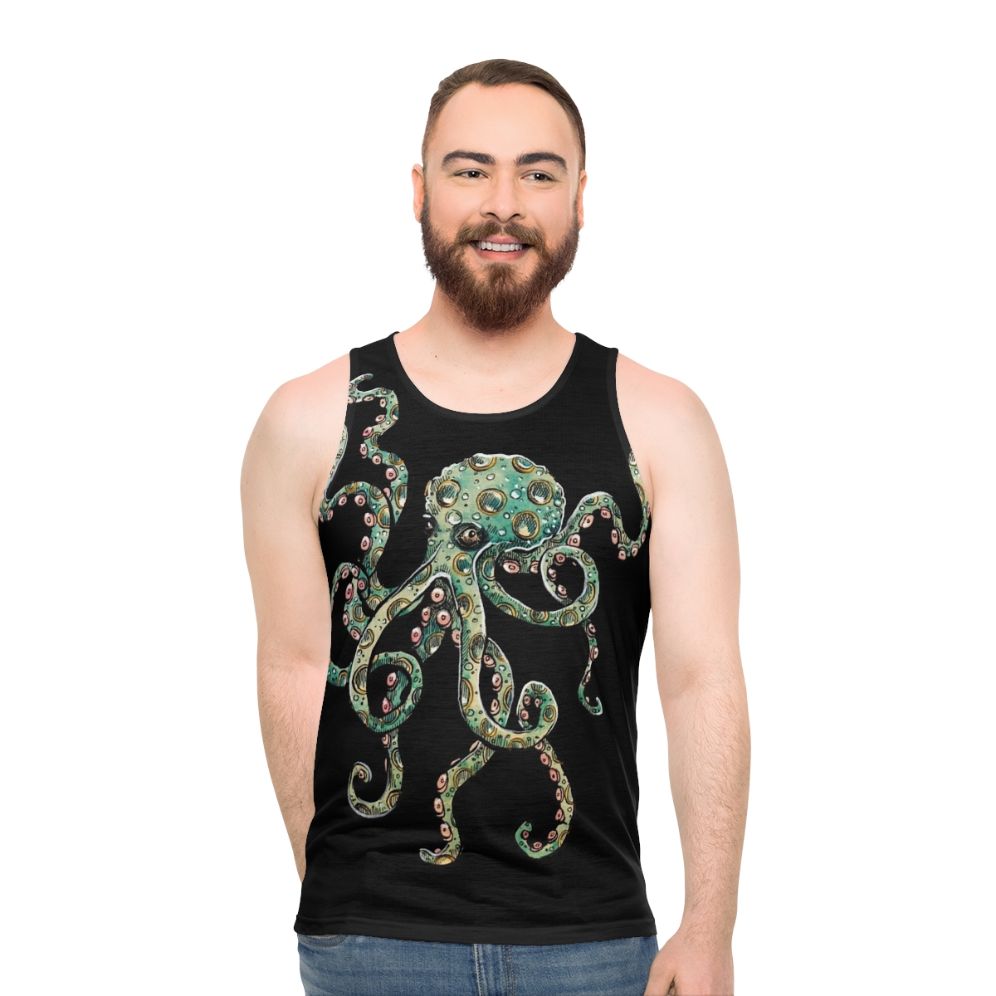 Watercolor Green Octopus Unisex Tank Top