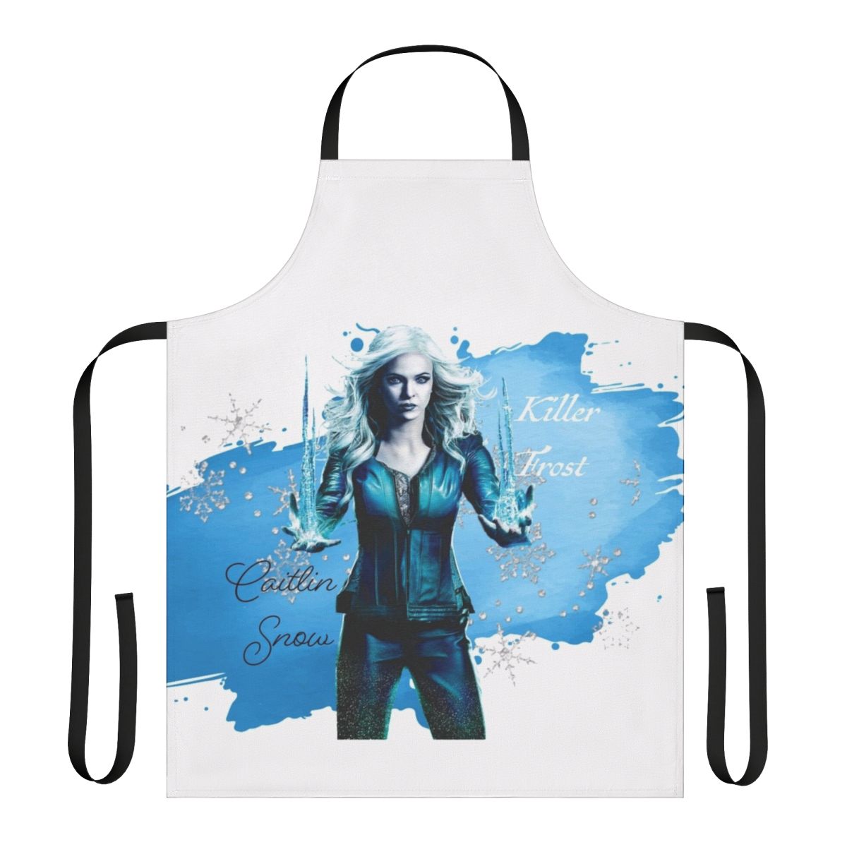 Watercolor-style apron featuring the DC Comics villain Killer Frost in shades of blue and white