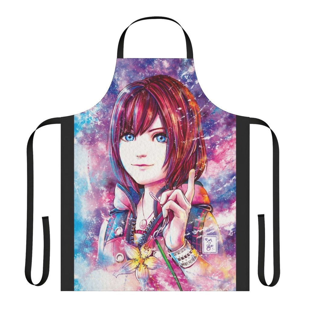 A watercolor-style apron featuring characters from the popular Kingdom Hearts video game series.