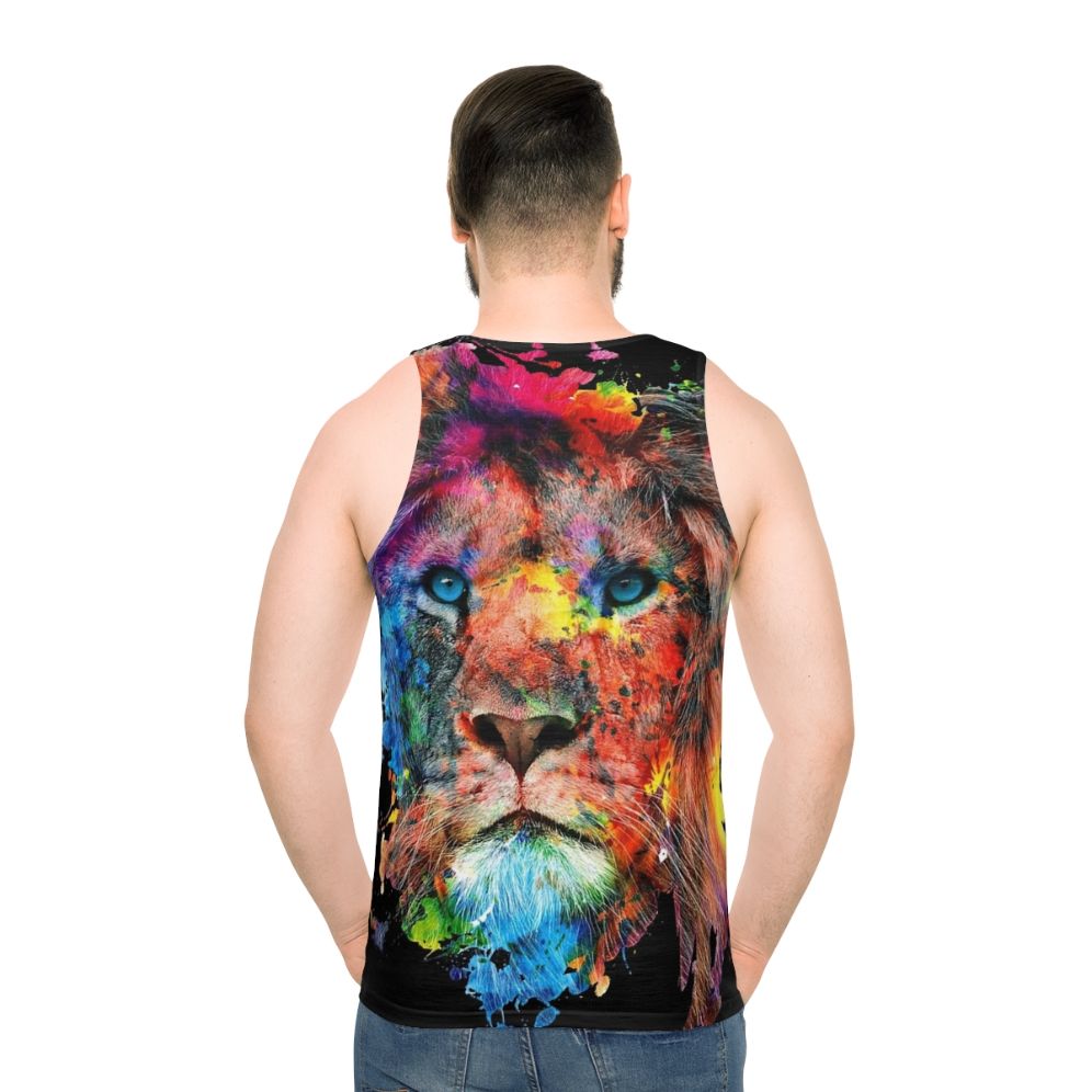 Unisex tank top featuring a vibrant watercolor lion design