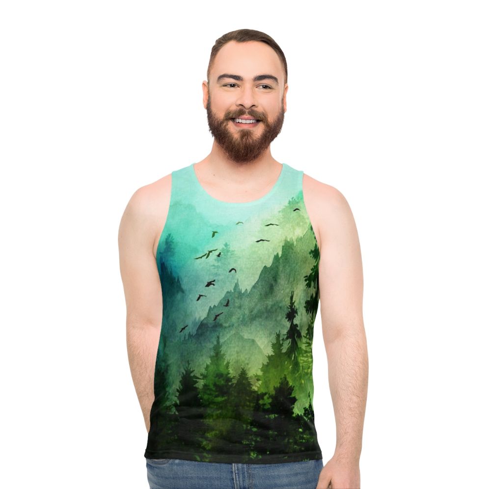 Watercolor mountain landscape unisex tank top