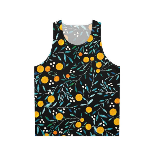 Unisex tank top with vibrant watercolor oranges pattern