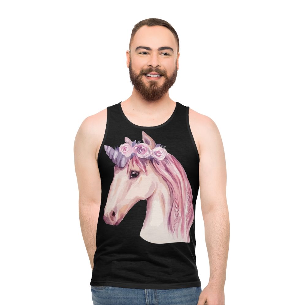 Watercolor pink unicorn unisex tank top